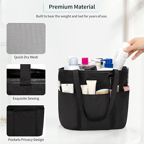 Miniatura 6 de Organizador de ducha portátil, bolsa de aseo de viaje para mujeres y hombres, organizador de ducha de malla de gran capacidad, bolsa de baño de