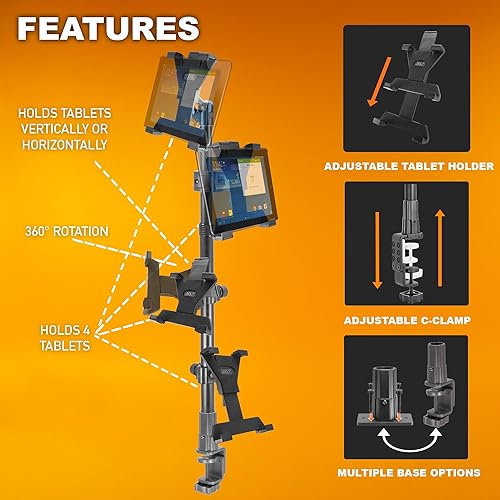 Miniatura 2 de iBOLT TabDock - Soporte de abrazadera para punto de compra, con 4 soportes para tableta, perfecto para múltiples aplicaciones de entrega (DoorDash,