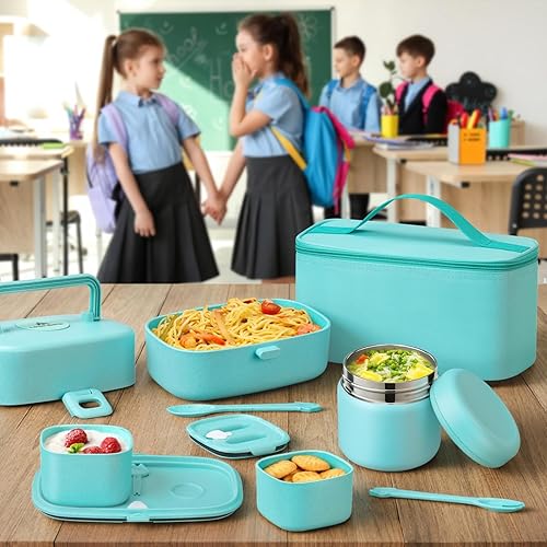 Miniatura 2 de Lonchera Bento con termo de sopa de 8 onzas para niños, recipientes de comida a prueba de fugas, 3 compartimentos con bolsa de almuerzo y tarro de
