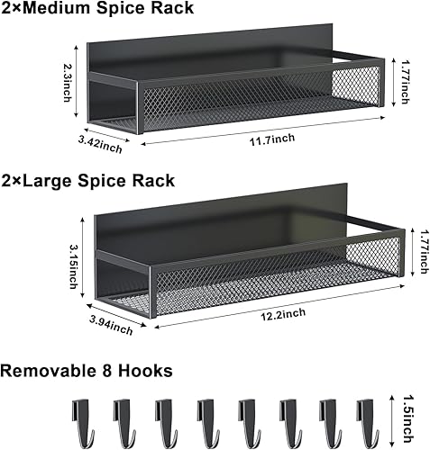 Miniatura 2 de Estante magnético para especias para refrigerador, paquete de 4 estantes magnéticos, organizador magnético para refrigerador con 8 ganchos móviles,