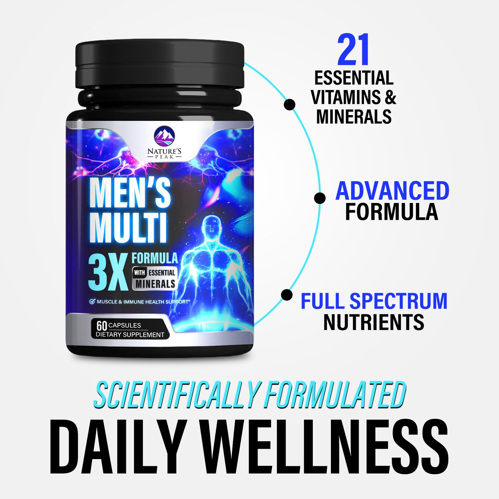 Multivitamin for Men - Complete Daily Men's Multi with 21 Essential Vitamins & Minerals - Best Immune Health, Memory & Cognition, & Physical Energy Support Supplement - Bottled in USA - 60 Capsules — Amazon image 7