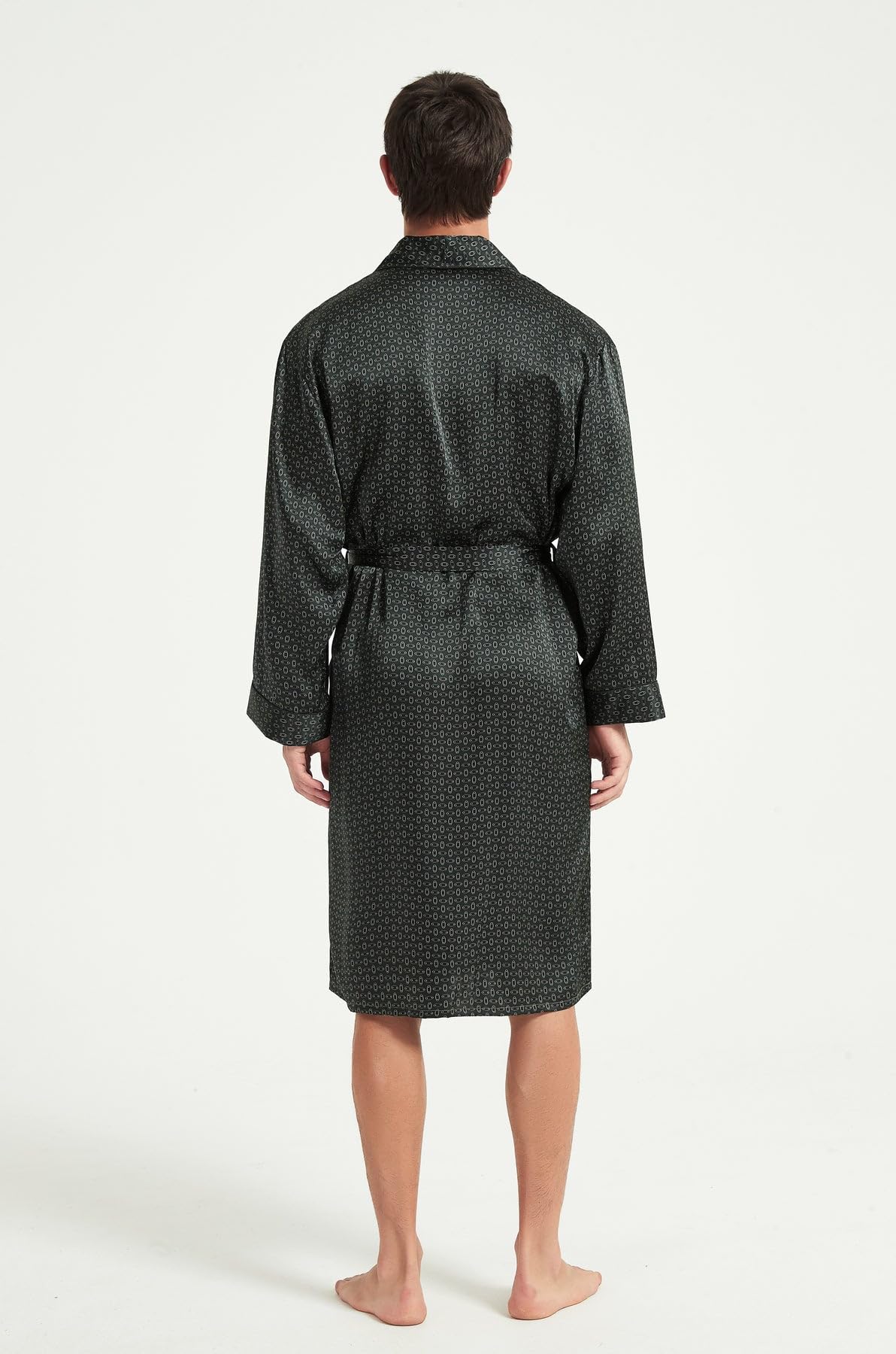 Ginell Peignoir long kimono pour homme, 100% soie de mûrier, imprimé cachemire, soie épaisse 19 mommes