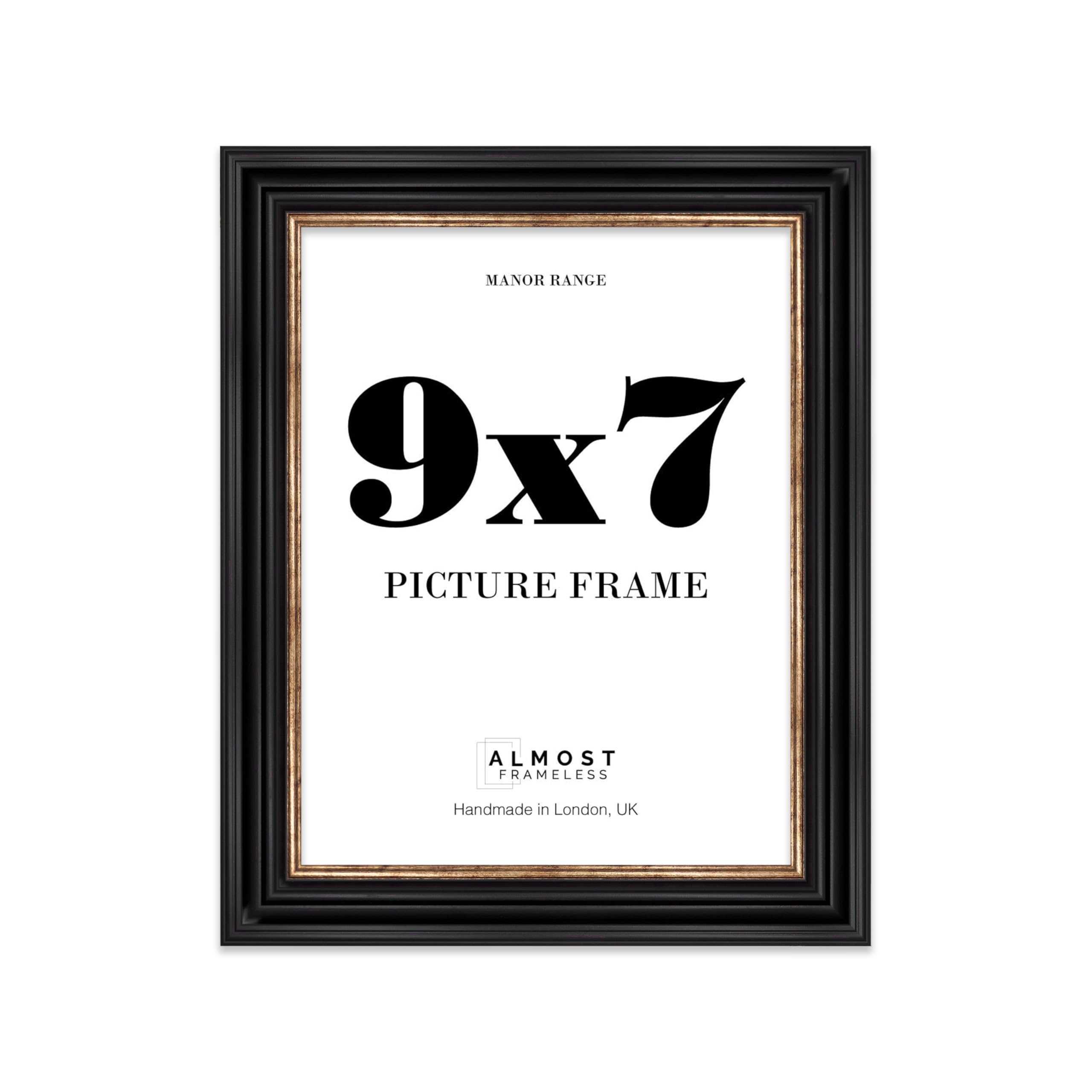 9x7 Picture Frame, Display 9x7 Pictures (22.9 x 17.8cm) - Black & Gold Classic 42mm Edge Decorative Wall Display Frame - 1 Pack