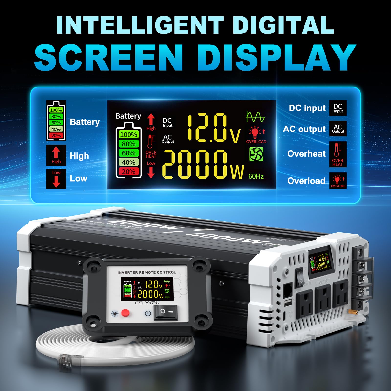 Amazon.co.jp: 2000ワット純正正弦波インバーター、12V DC~110V AC電源 