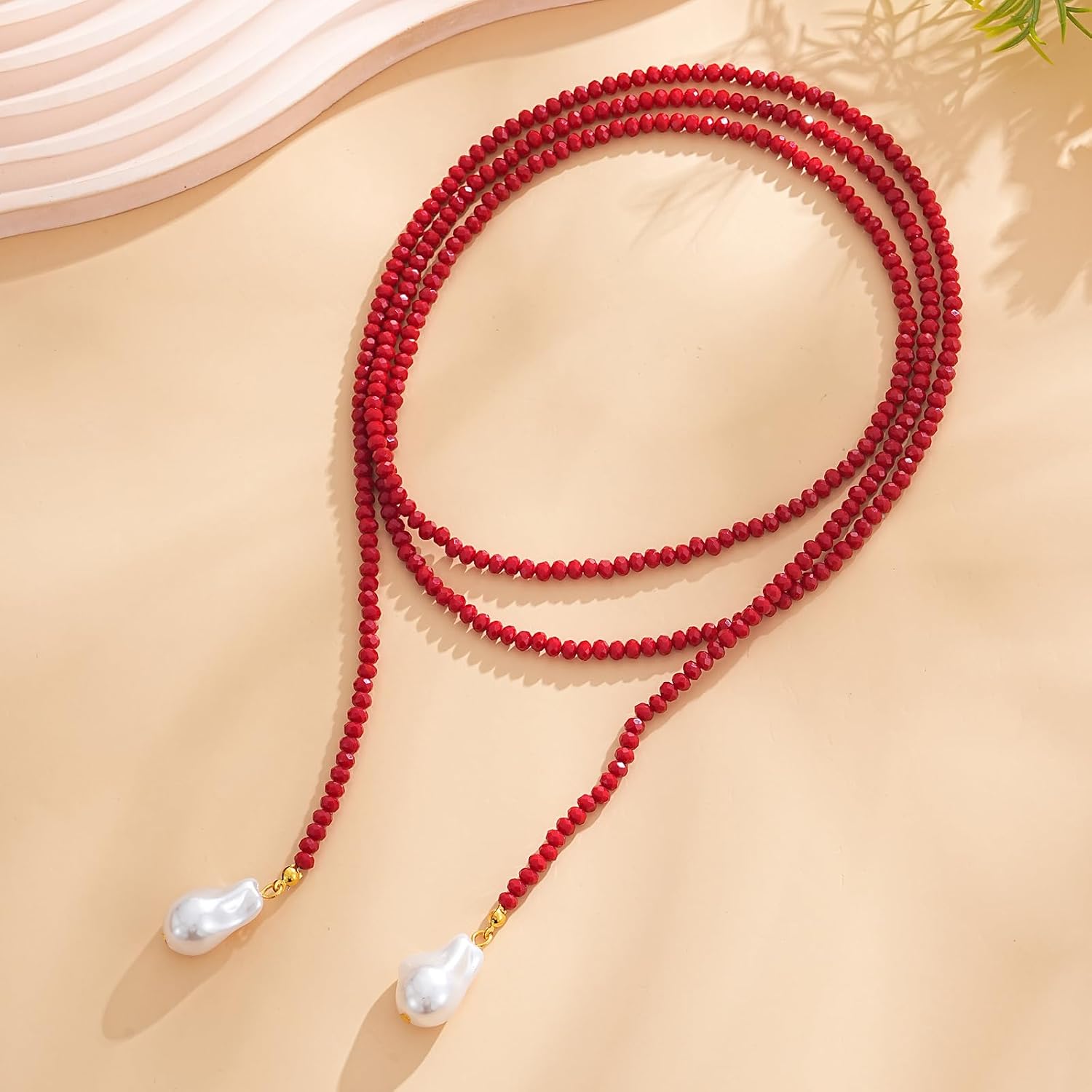 1200MM Fashion Black Crystal Beaded Necklace-Waist chain with Simulated Pearl Drops, Long Wrap Style Jewelry