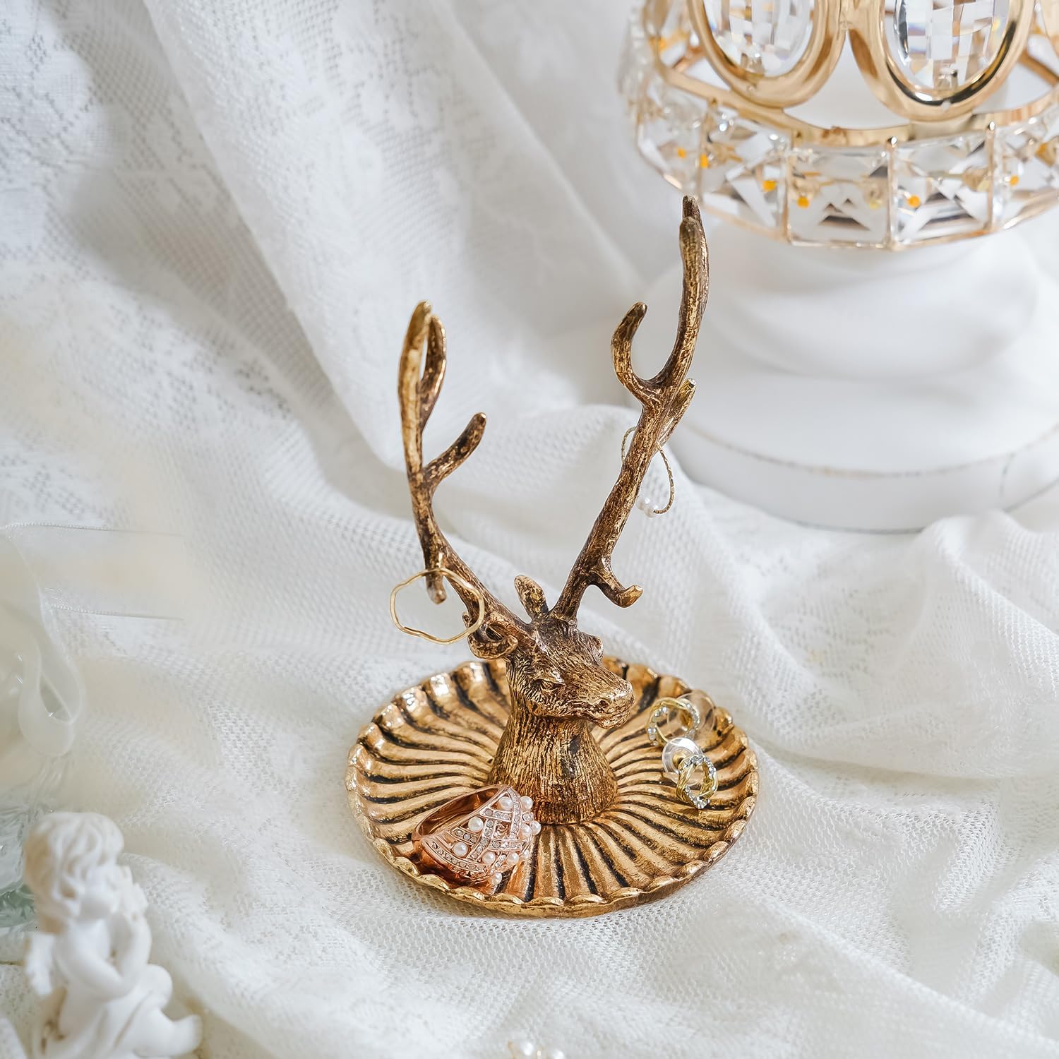 NIIKY HOME Vintage Jewelry Dish Tray, Small Deer Ring Holder