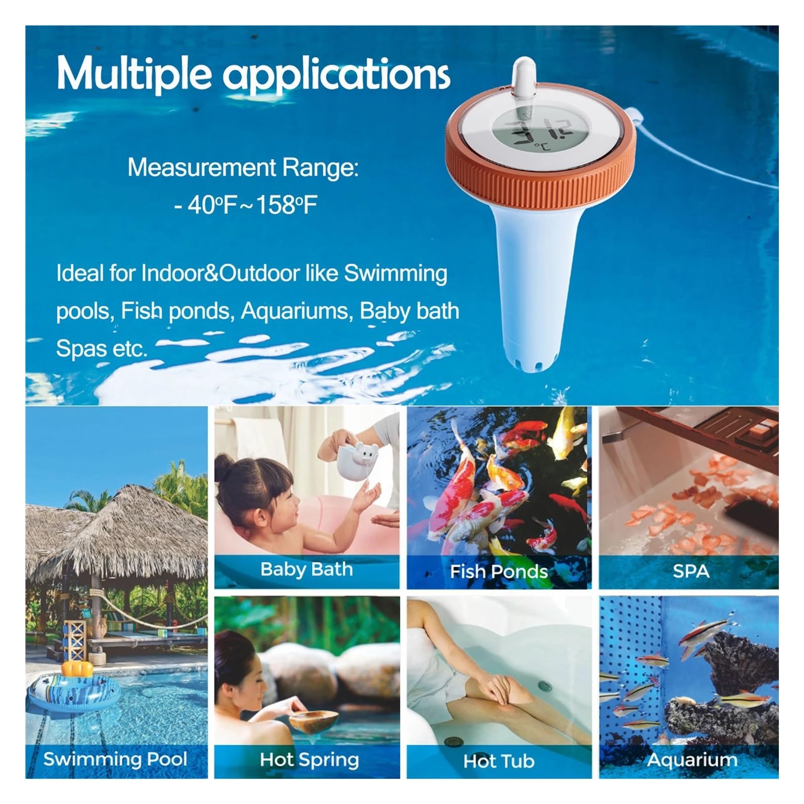 Termómetro Digital Flotante For Piscina, Control Remoto Inalámbrico, Termómetro Interior For Exteriores, For Piscina, Baño, Agua, Spas, Acuarios Monitor Precisión
