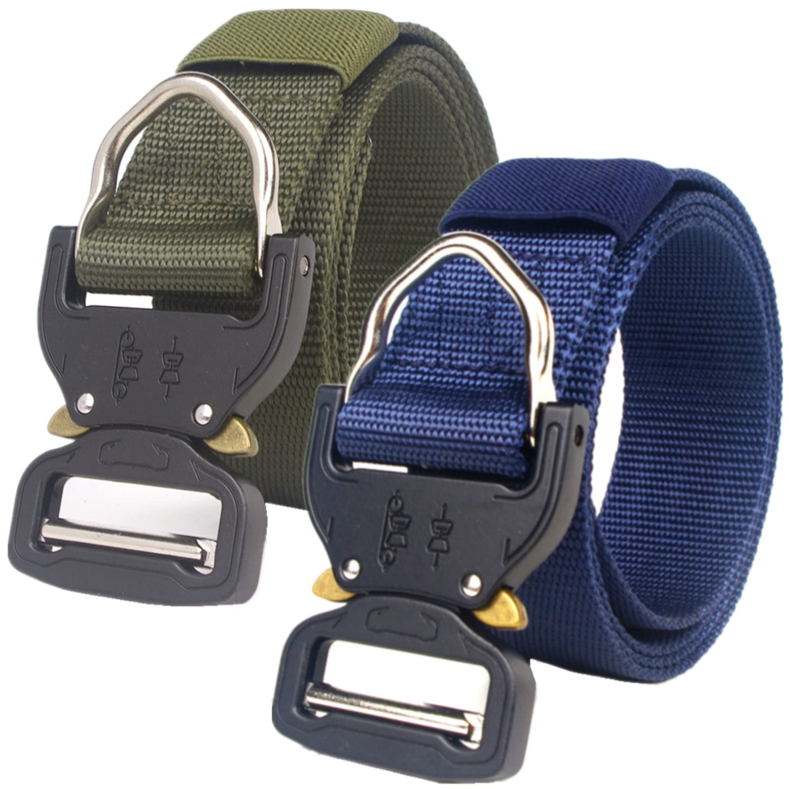 Cinturones para hombres Cinturón trenzado, cinturones for hombres y mujeres, cinturón militar táctico de nailon resistente con hebilla de metal de liberación rápida, paquete de 2(Green+blue,165CM)