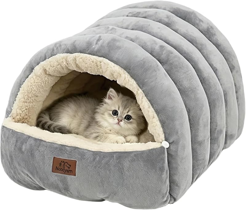 Cama Toca para Gatos Noocyarn 2 em 1 com Zíper e Tapetes Laváveis, Cinza