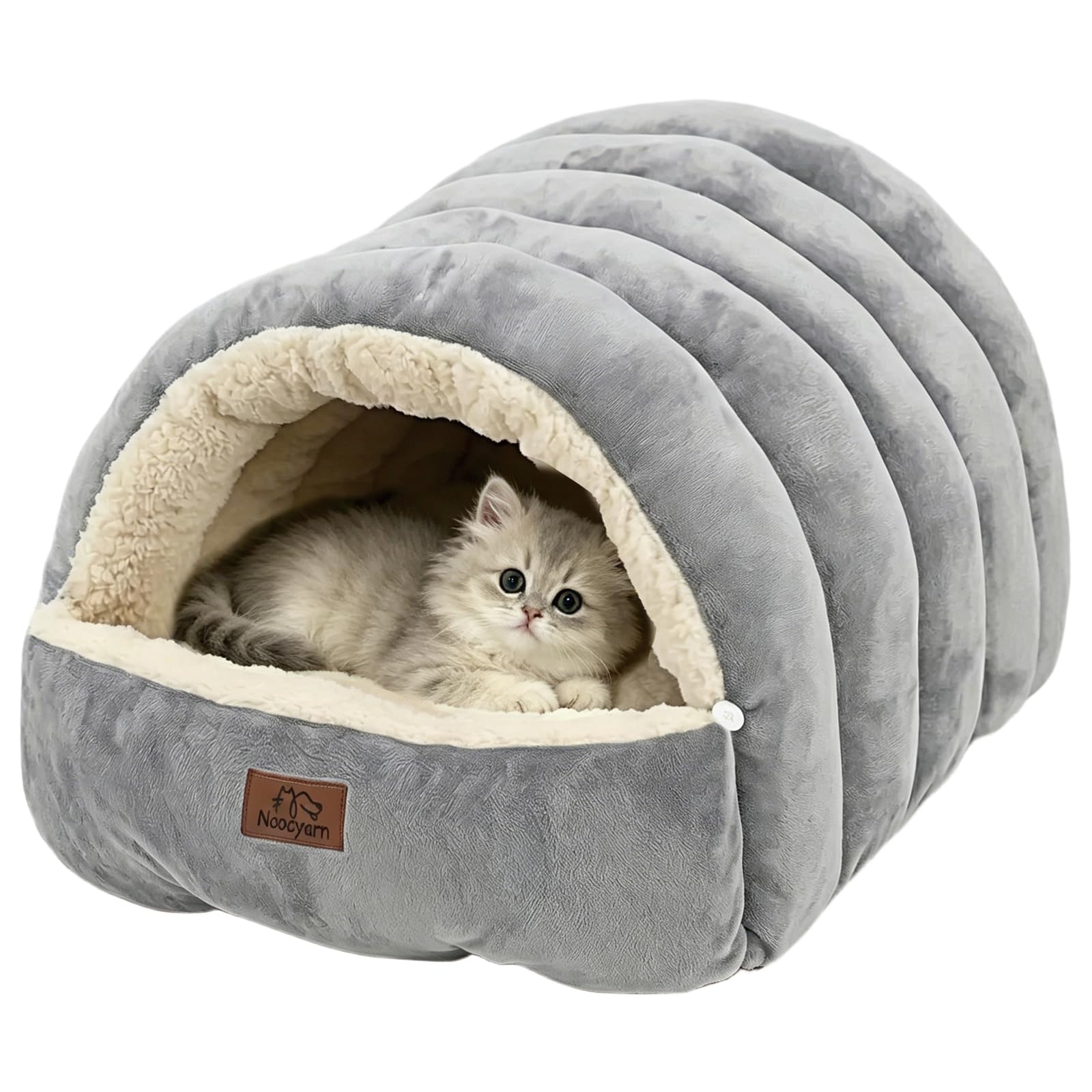 Photo 1 of Noocyarn Covered Cat Bed Cave for Indoor Cats, 2-in-1 Enclosed Pet Bed for Kittens with Zippered Washable Cat Mats, Cat House Bed, Grey
