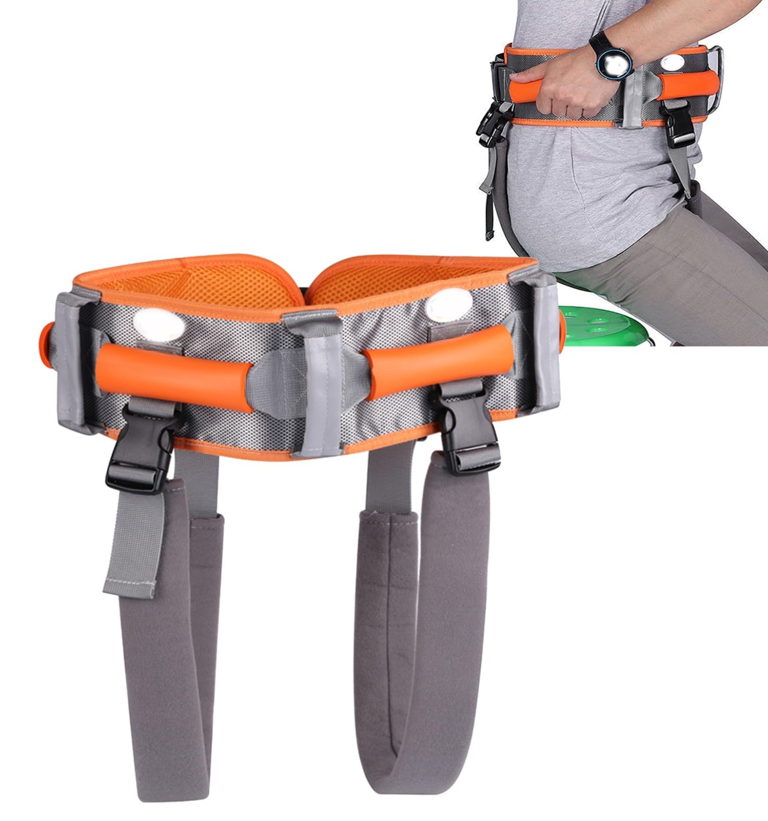 FUELIX Cintura per Andatura Imbottita, Cintura Pelvica per Carrozzina, Cintura di Trasferimento con Passanti per Le Gambe, 7 Manici Imbottiti, Cintura Trasferimento E Sollevamento M