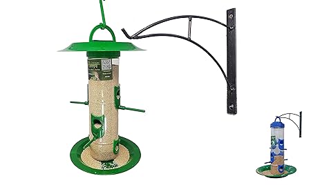 Amijivdaya Hanging Large Hut Bird Feeder with Wall Mount Black Metal Stand 1 Piece_Green