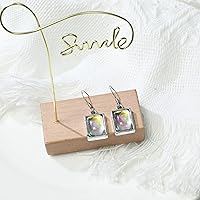 Vista 4 de Moonstone Dangle Earrings Silver Rectangle Gemstone Drop Hypoallergenic Handmade Earrings for Women Trendy Fashion