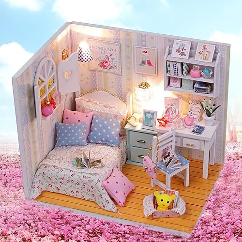 Miniatura 6 de Flever Kit de casa de muñecas en miniatura, habitación creativa con muebles y cubierta para regalo de obras de arte románticas (sube y brillo)