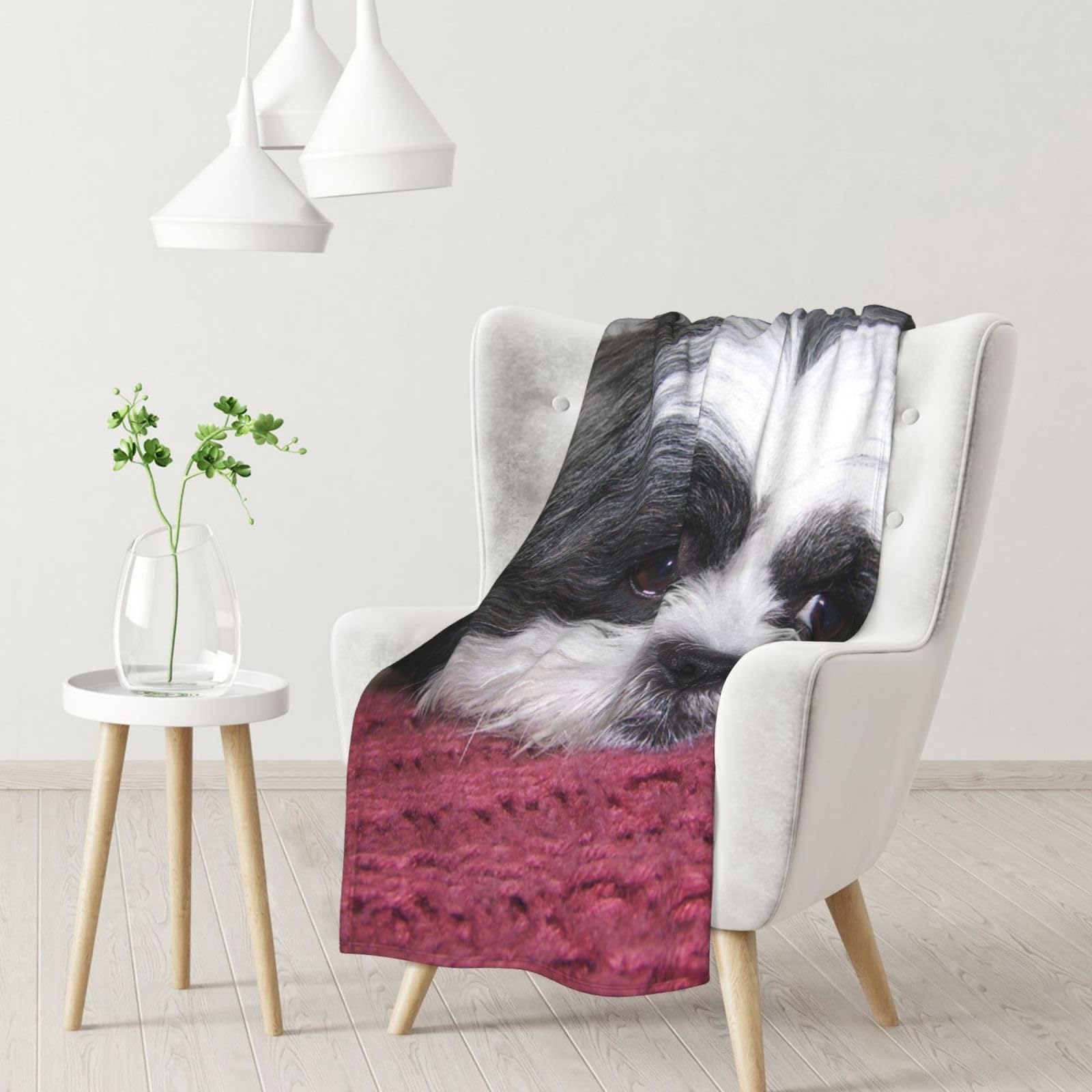 YOFIEN Cute Shih Tzu Dog (2) Flannel Throw Fluffy Blanket for Couch, Soft Cozy Blankets