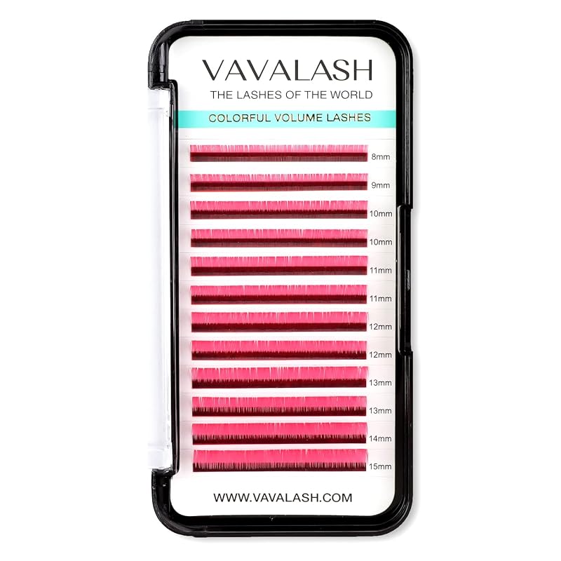 Extensões de cílios coloridos VAVALASH 0,07 mm, curvatura C, volume individual, rosa, 8–15 mm