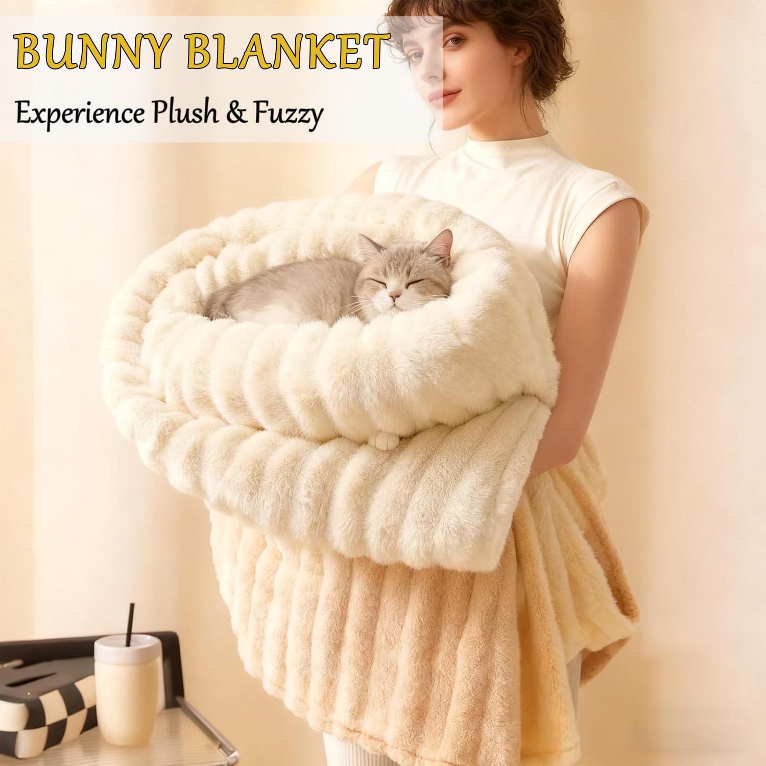 Bunny Blanket for Adults,Faux Rabbit Fur Throw Blanket for Couch,Fluffy Warm Plush Thick Bubble Blanket - for Bed Sofa Living Room (Purple,79in*90in /2 * 2.3m)