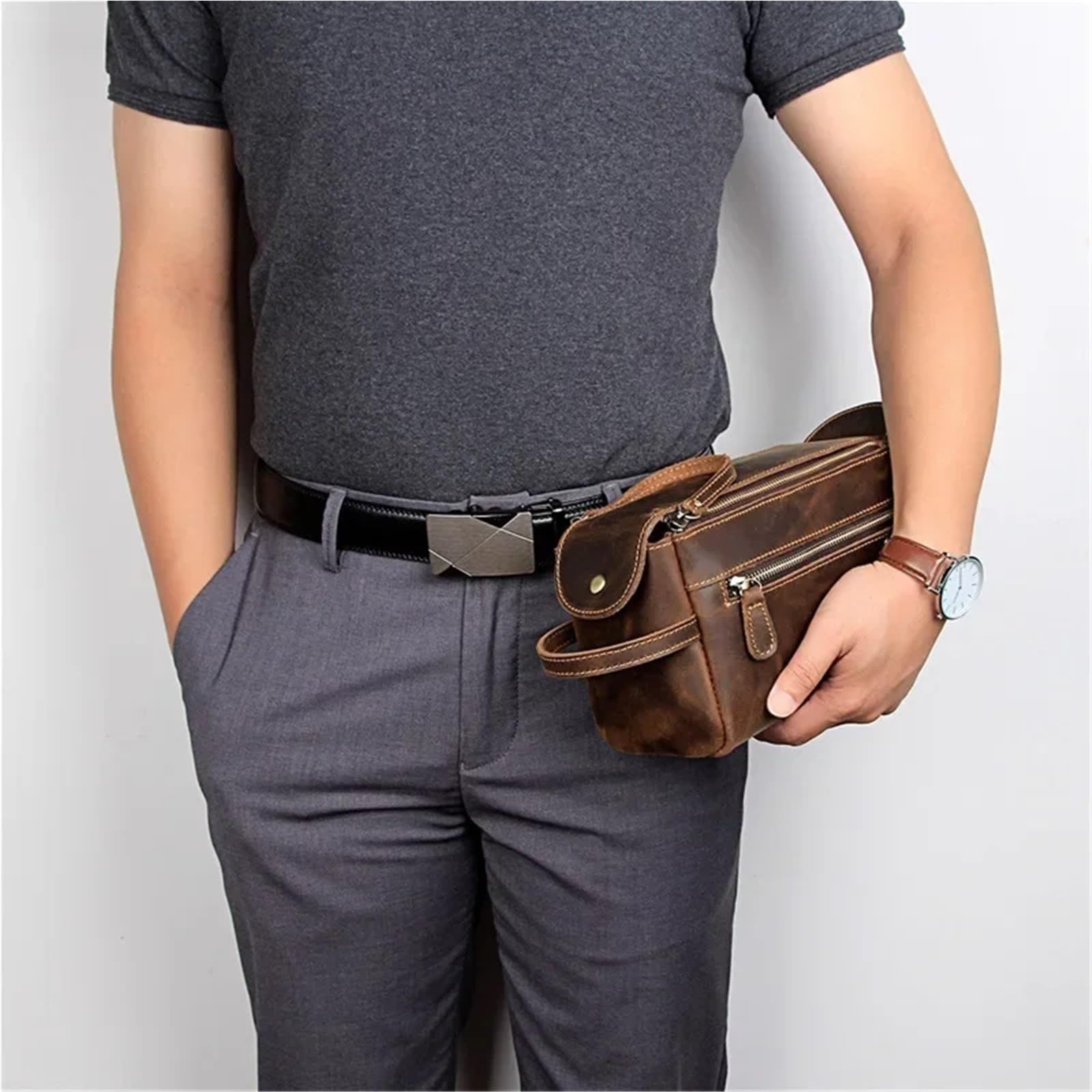 Neceser Hombre, Bolsa De Aseo Hombre Neceser de Piel auténtica for Hombre, Neceser de Viaje for Maquillaje, Neceser de Afeitar, Neceser de Viaje for Mujer(Brown)