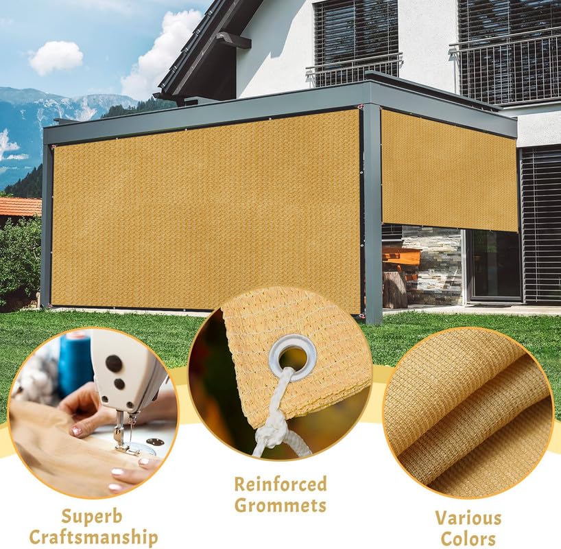 Image of MetDeals HDPE Knitted Balcony Sun Shade Sail Canopy Cover for Outdoor, Garden & Terrace|UV & Sun Protection with Rustproof Eyelet & Cable Tie for Easy Installation(Beige, 9.5x12 Ft)(Pc 1)