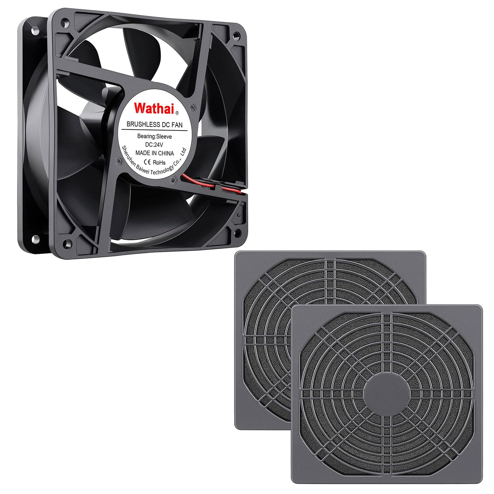Wathai 120mm x 38mm 24V DC Fan Brushless DC Industrial Cooling Case Fan with Cover