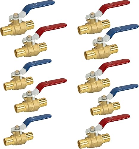 Miniatura 9 de Hourleey 2 piezas de válvula de bola de cierre de puerto completo de latón Pex de 3/4 pulgadas, caliente y frío, cuarto de vuelta caliente (rojo)