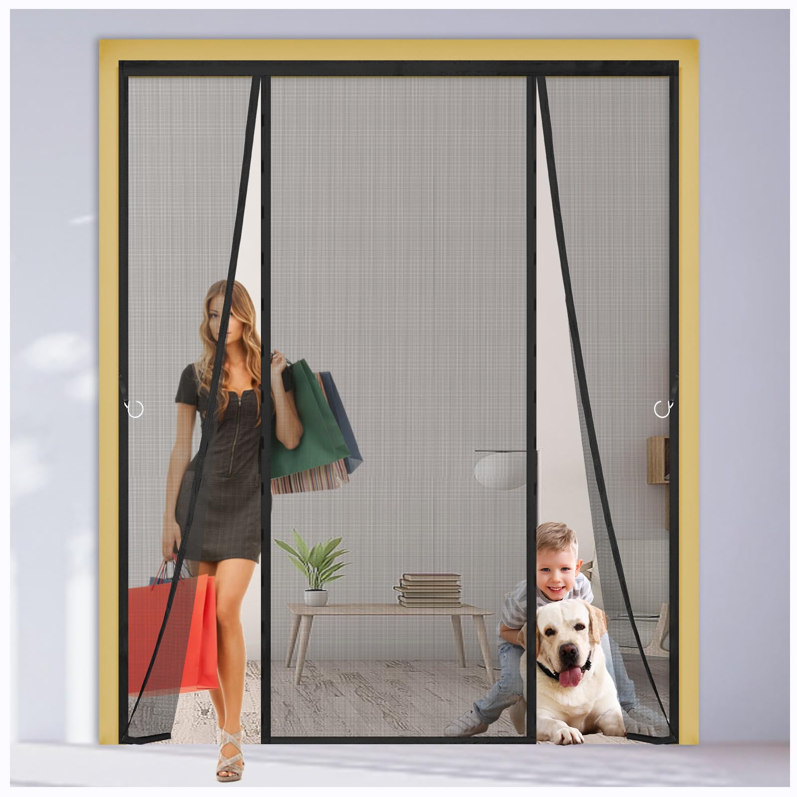 Magnetic Fly Screen for Double Doors, Anti-Mosquito Mesh Curtain with 4cm Widened Top Seal, Hands-Free Automatic Closure, No-Drill Installation for French, Patio & Sliding Doors,160x220cm,Black