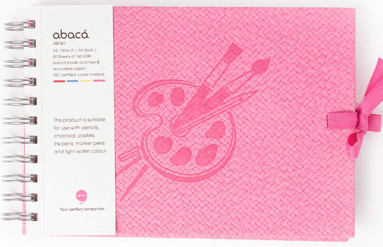 COMMA Abaca Wire-O Bound Sketchbook with Ribbon Closure/Fine Grain Paper Micro-Perforations for Easy Tear Off -A5 Size,50 Sheets,160gsm,Pink-image-37
