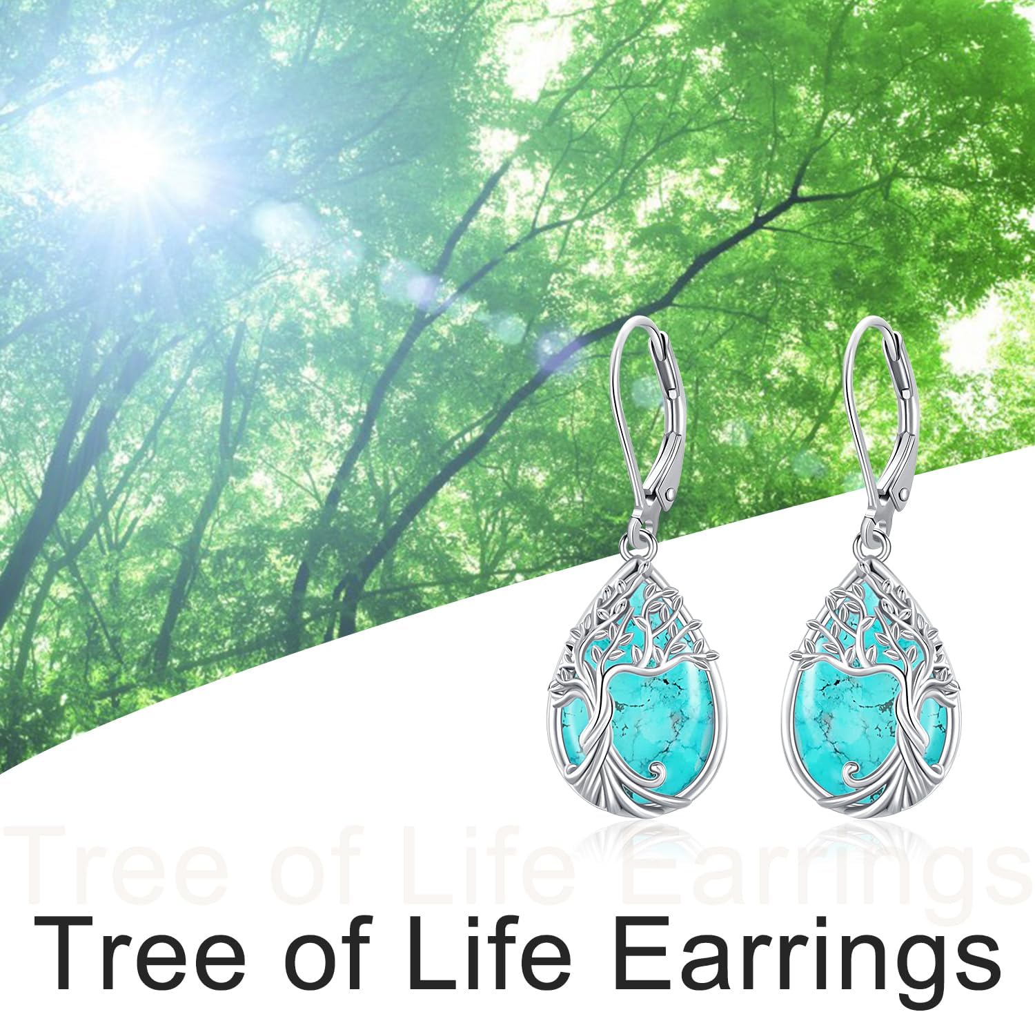 Odinstone 925 Sterling Silver Earrings Tree of Life Teardrop Moonstone Dangle Drop Leverback Earrings for Women - Image 3