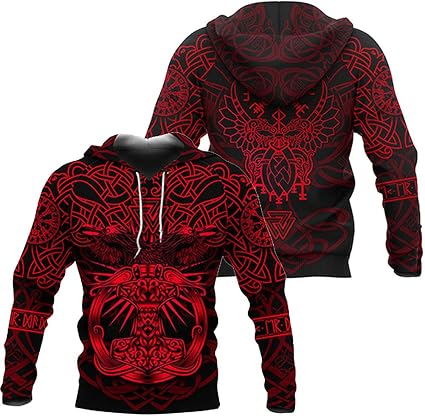 Vikings Odin's Raven Tattoo Totem Felpa Con Cappuccio, Felpa Con Cappuccio  Casual Da Uomo Pullover Felpa A Maniche Lunghe, Maglione Con Cappuccio  Casual Moda Primavera Mitologia Norvegese,Rosso,S : Amazon.it: Abbigliamento