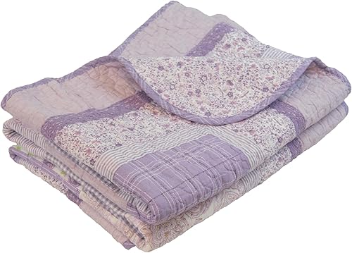 Donna Sharp Manta decorativa contemporánea de algodón rosa lavanda con patrón de retazos