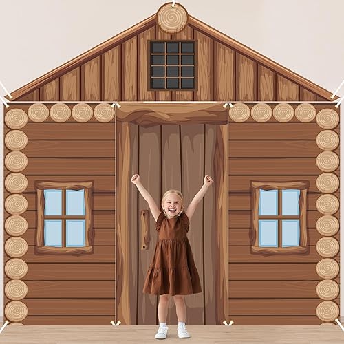 4pcs Rustic Log Cabin Porch Door Banner, Camping Party Decorations