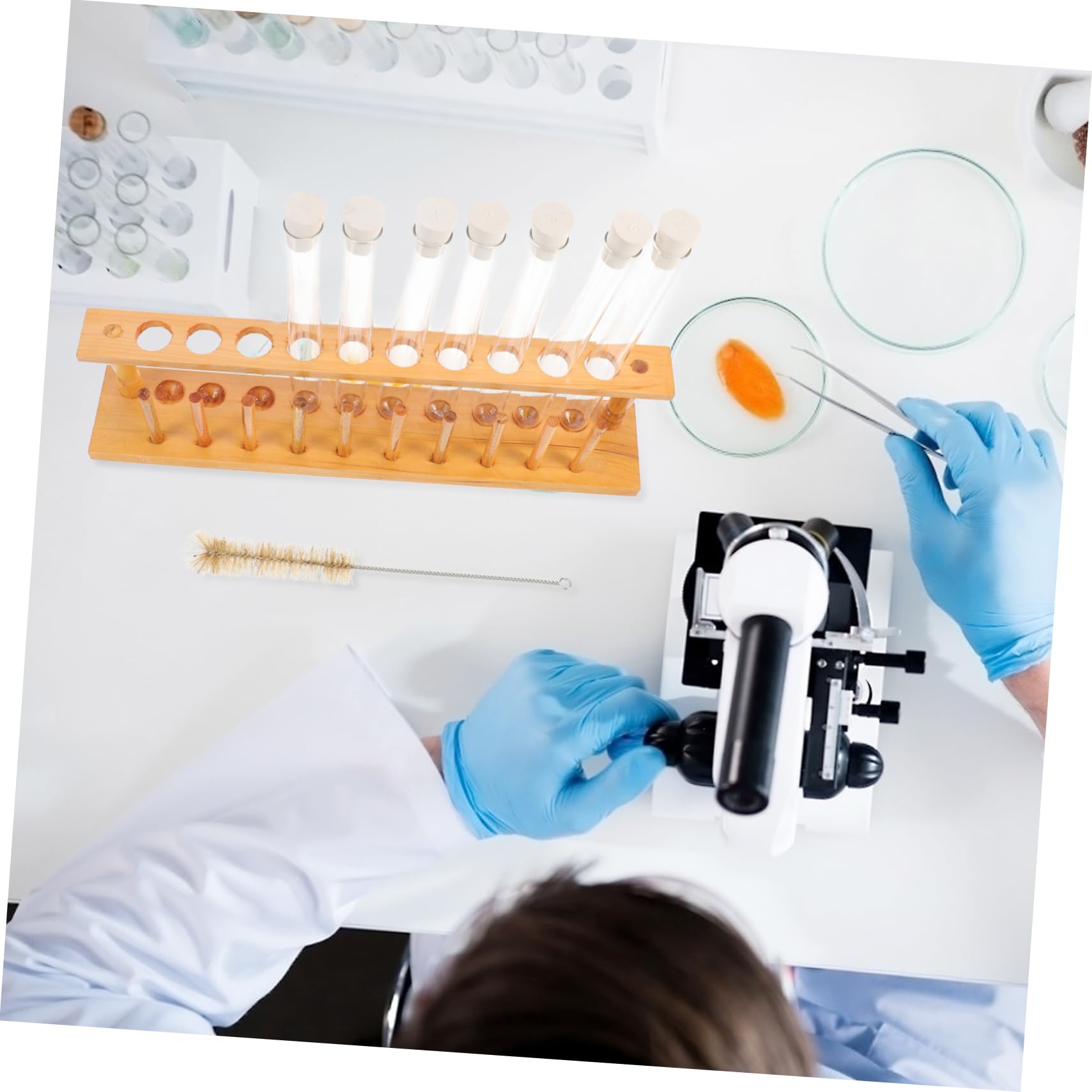 Set di Provette in Vetro con Tappi e Portaprovette in Legno per Esperimenti Scientifici Laboratorio e Attività Creative, Spazzola per Pulizia Inclusa