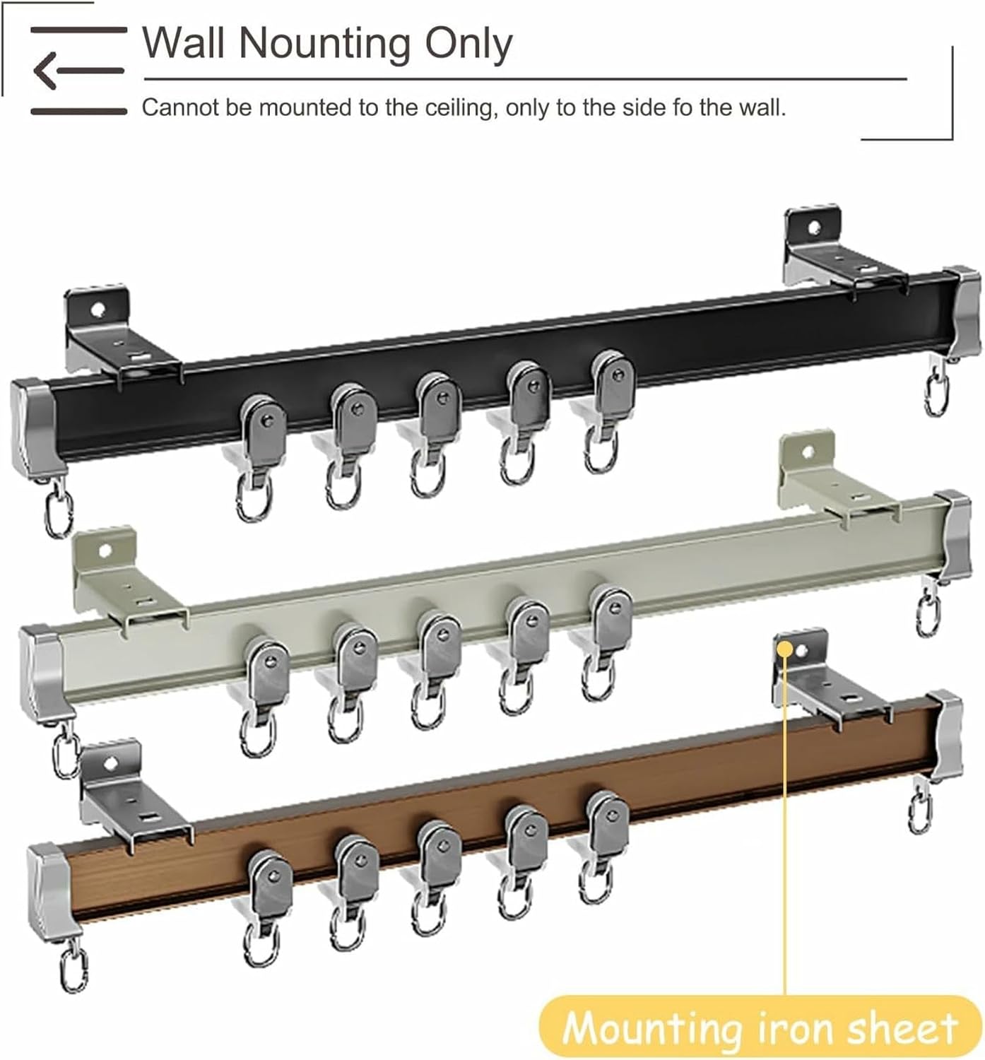 Curtain Track Flexible Wall Mount Curtain Rod Rail with Roller Hooks, Metal Durability Curtain Single Tracks, Bendable Curtain Pole Bracket for Kitchen/Shower