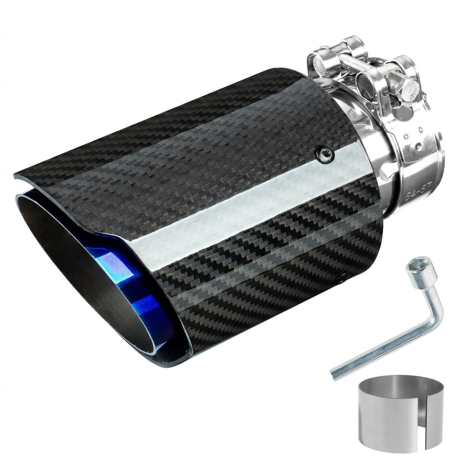 Catekro 63mm Cola de Escape Coche, Embellecedor Acero Inoxidable para Tubo de Escape 2,36" Punta de Escape Exterior Instalación con Pernos y Llave Incluida (Azul Negro Pulido)