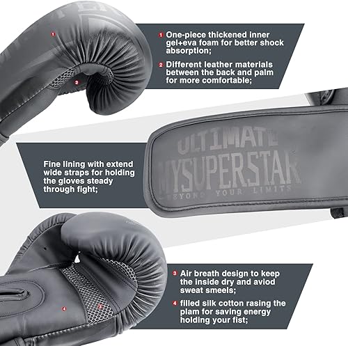 Miniatura 3 de MYSUPERSTAR Ultimate Boxing Kick Boxing Muay Thai Training Bag Guantes para hombres, mujeres, jóvenes, MMA UFC Guantes de boxeo