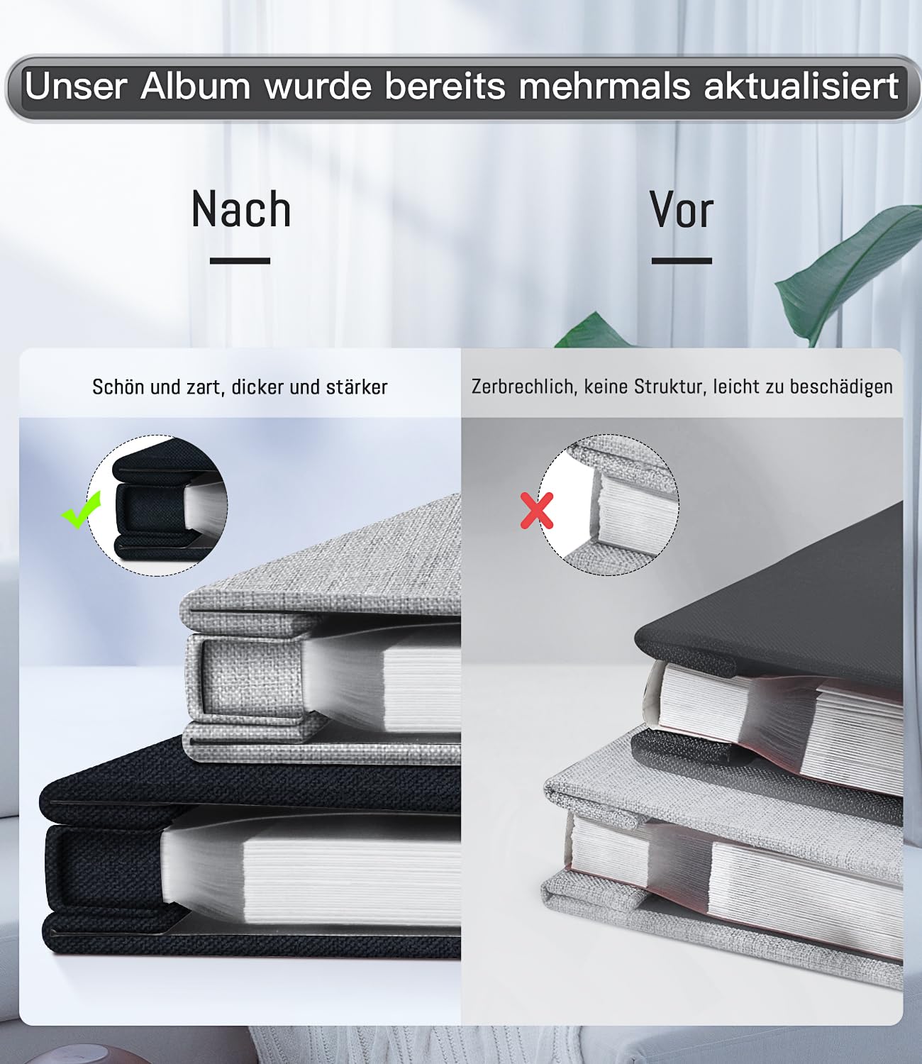 Popotop Fotoalbum selbstklebend mit Bildanzeigefenster, 40 Seiten DIY Scrapbook Album für 10x15 Bilder, Leineneinband Erinnerungsbuch für Baby Hochzeit, mit Scraper und Metallic Stift