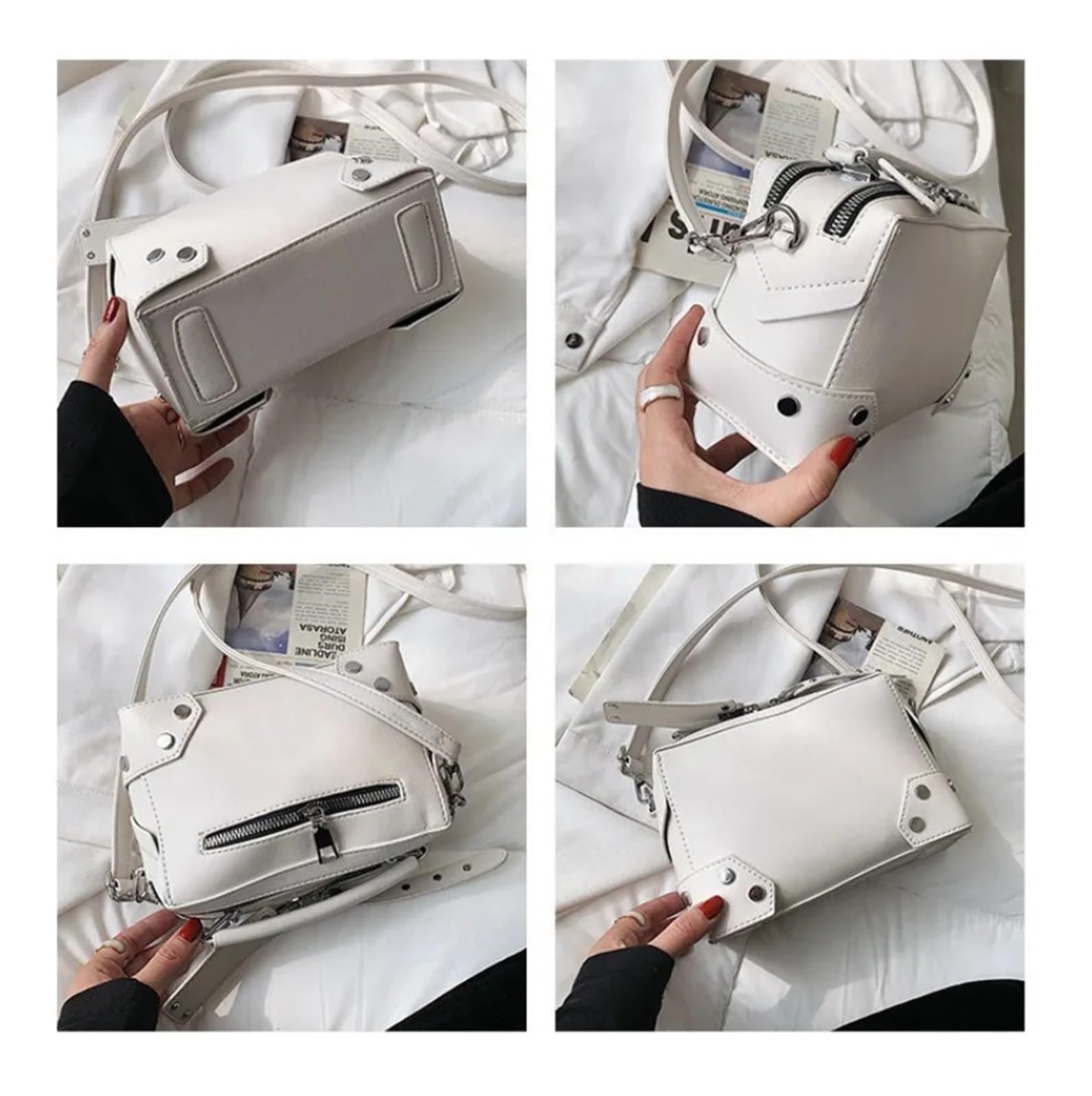 Nietentasche Damen-Umhängetasche, PU-Nieten, multifunktional, Umhängetasche, handverpackt, Make-up, einfarbig, klein, quadratisch