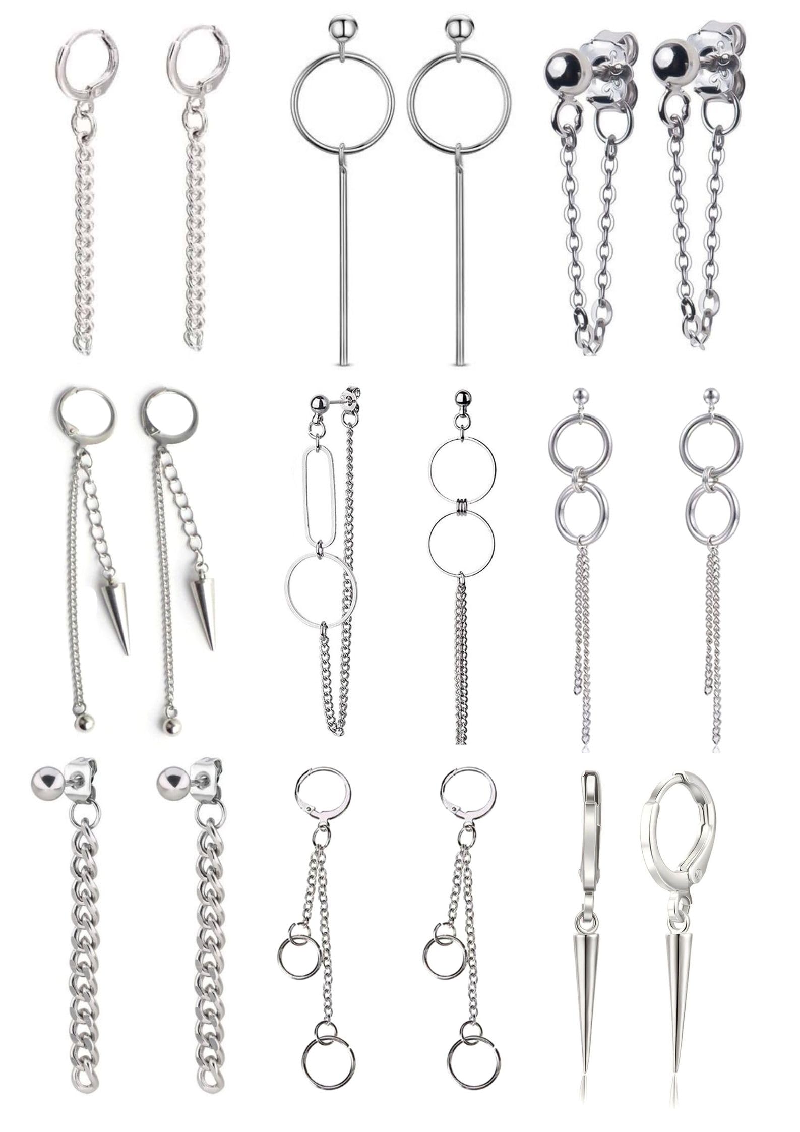 18 Pieces Unisex Earrings for Women And Men | Anti Tarnish | Stainless Steel | BTS EARRINGS | K-POP Earrings | Punk Grunge Chain ACCESSORIES | Anime Cosplay Jewellery-image-33