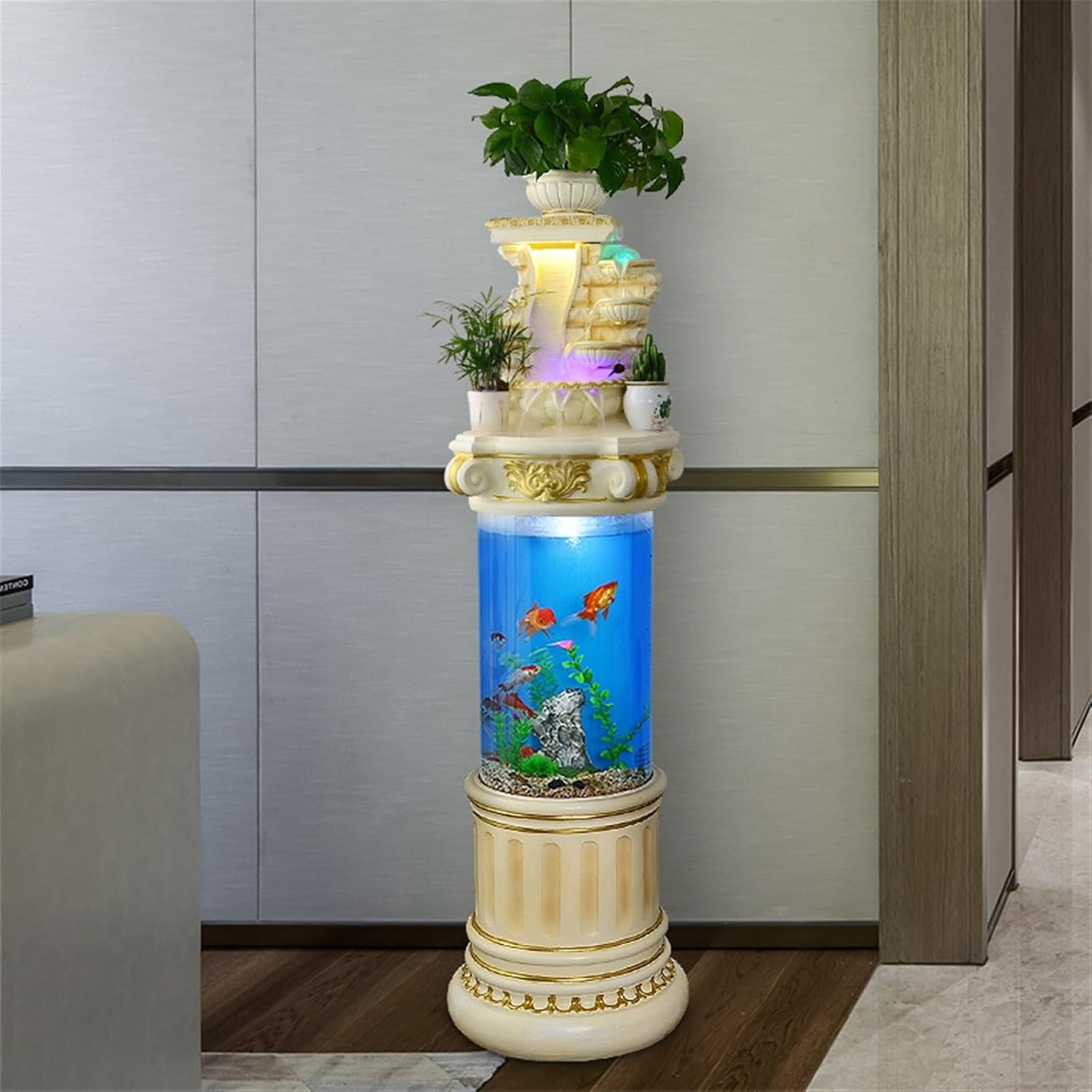 Modern Garden Aquarium, Living Room Circulation Water Waterfall Fountain, Creative Home Large Floor Decoration Landscape Floor-Standing Fountains(S)