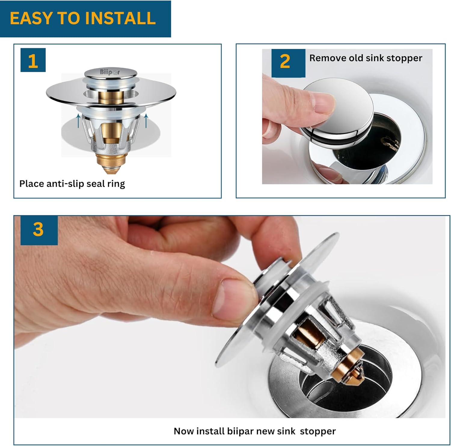 Universal Bathroom Sink Stopper, Sink Drain Strainer, Pop up Drain Hair Catcher, for 1.04-1.97 Inch Drain Hole, Anti Clogging Stainless Steel Drain Plug Water Stopper