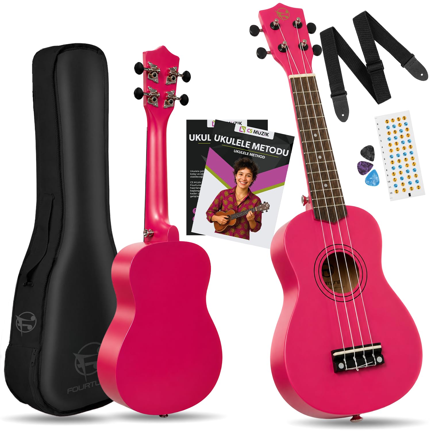 Fourtune Nova UKS-21DPK Soprano Pembe Ukulele Seti (Koyu Pembe)