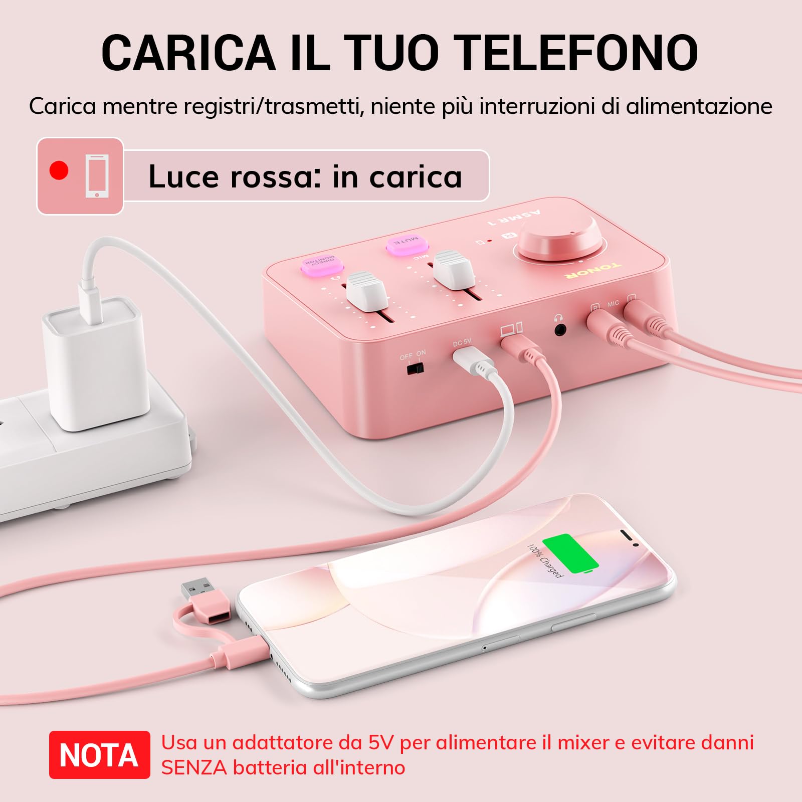 TONOR Microfono ASMR Equipment Bundle, Microfono a Doppio Condensatore con Interfaccia Audio, Audio 3D Immersivo, Suono Nitido, Controllo del Volume, Set per ASMR, Podcast, Registrazione, Rosa