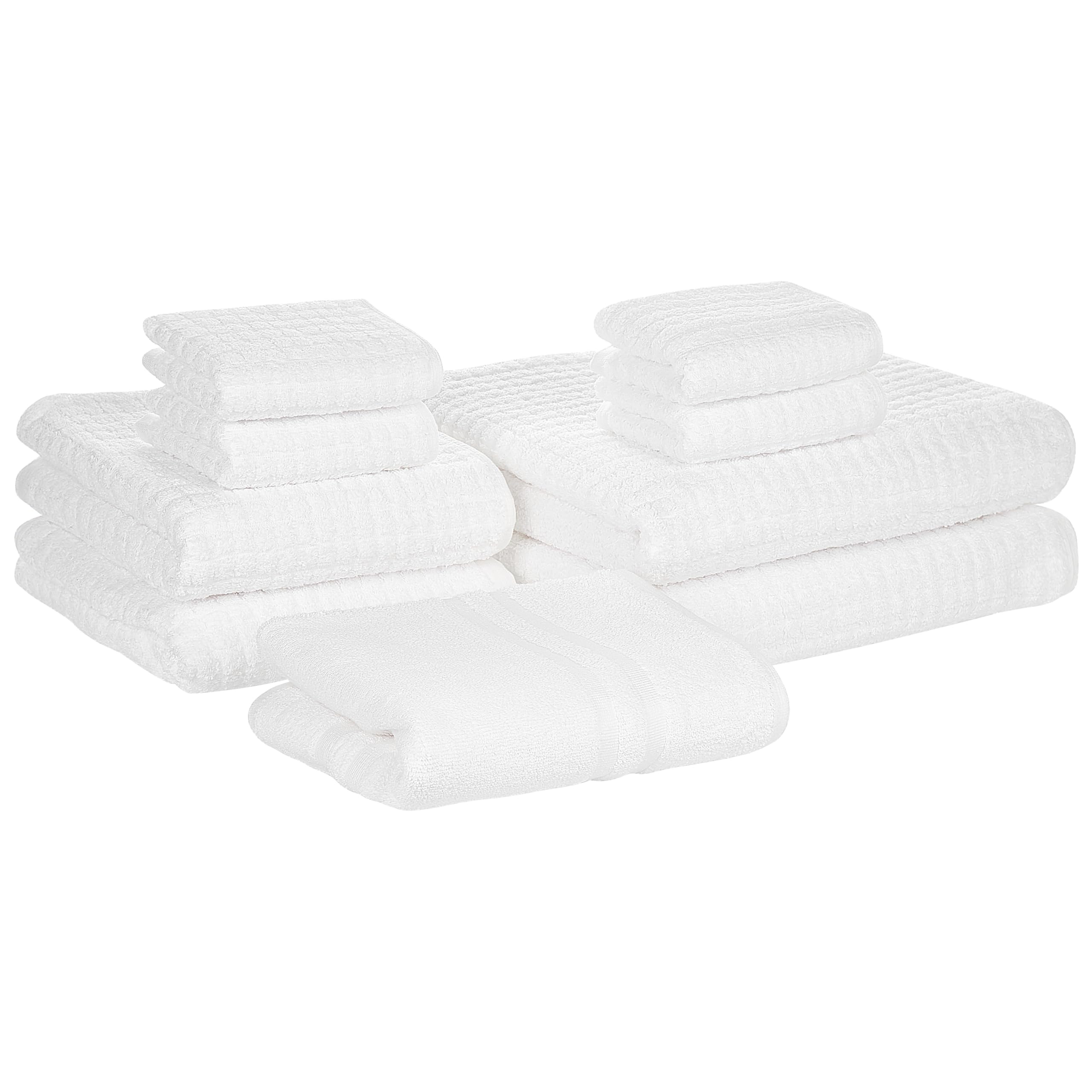 Beliani Juego de 9 Toallas de baño y Alfombrilla de baño de algodón Blanco de Low Twist para Invitados Atai