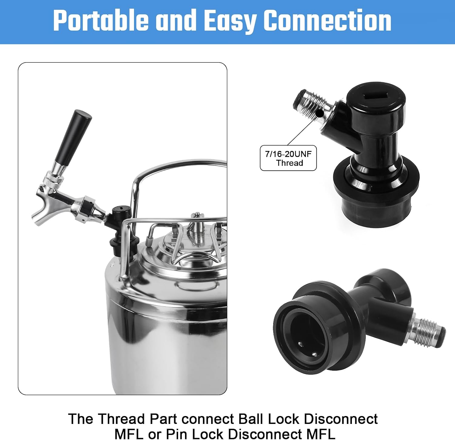 Ball Lock Tap Corny Keg Faucet Adapter, 2Pcs Ball Lock Quick Disconnect Kits for Cornelius Kegs Ball Lock Kegs, Draft Beer Faucet Connector for Homebrew