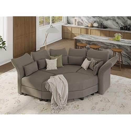 LLappuil Oversized Sleeper Sectional Sofa Couch, 91" 4-Seater Bed Shaped Modular Sectional Sofa with Storage Chaise, High Back Recliner Velvet Couches, Anti-Scratch Brown