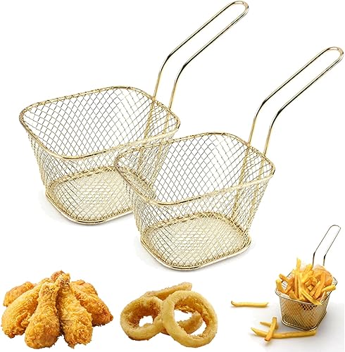 Miniatura 8 de MIIIM 8 cestas cuadradas para papas fritas de 4 pulgadas, cestas de presentación de alimentos fritos con asa soporte para papas fritas para cocina,
