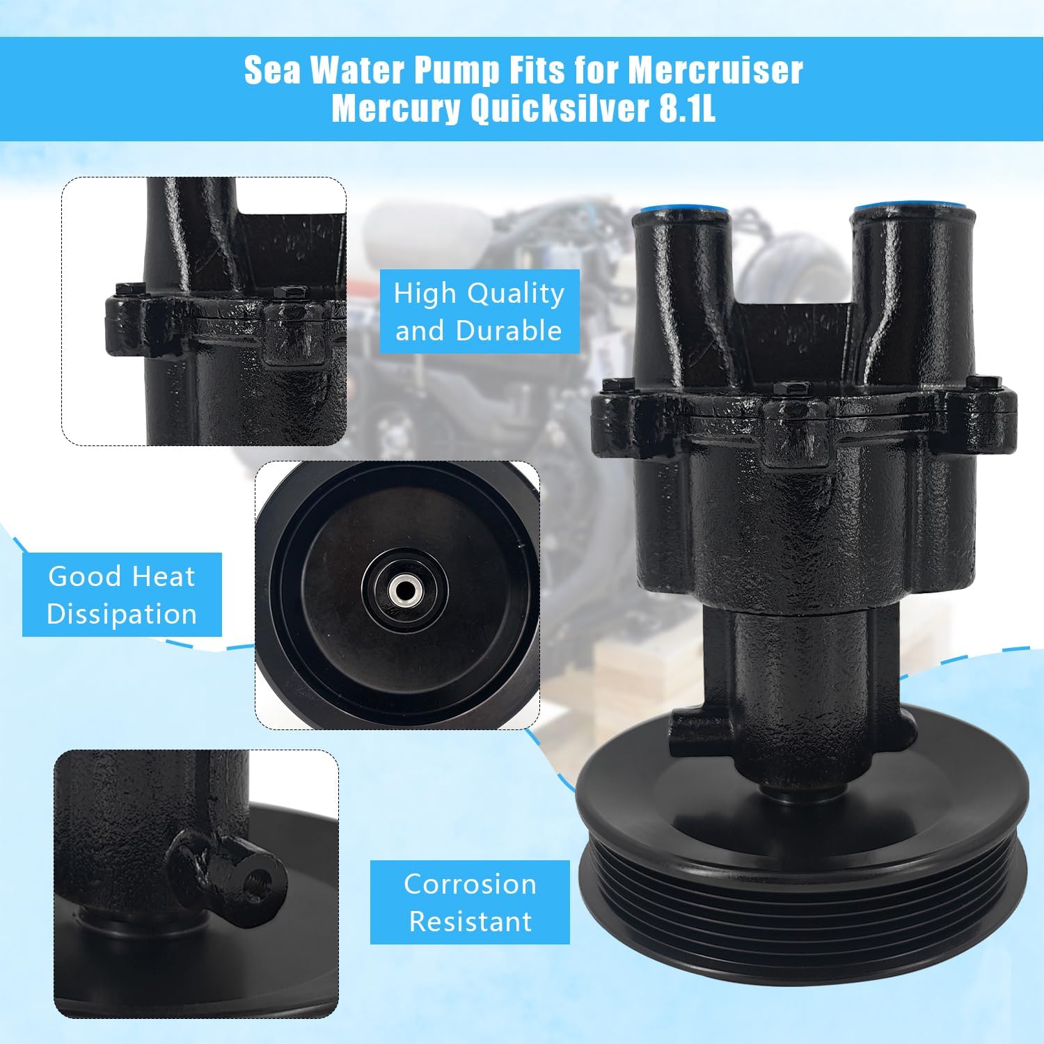 46-8M0139994 Sea Water Pump Fits for Mercruiser Mercury Quicksilver MCM 496 MAG & MIE 8.1L and HO Replace# 46-8M0137215