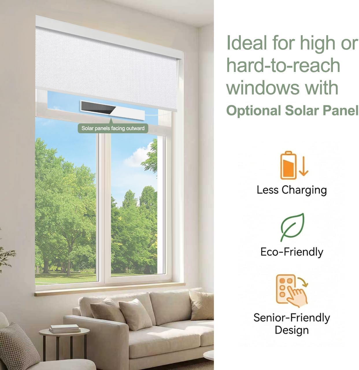 Motorized Blinds with Remote (23-95 inches) Window Roller Shade Wireless Rechargeable Motor Popular Sunshine Fabric for Office and Home Customize Size (82006G-1)
