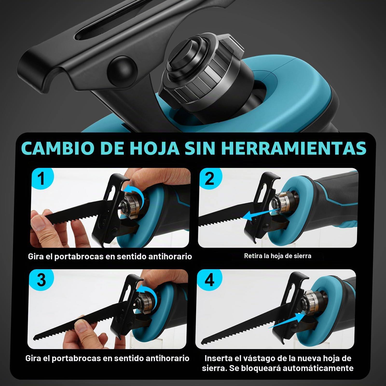 Roadtime Sierra Sable Inalámbrica para Makita 18 V baterías (sin batería) ﻿ | motor sin escobillas 0-4000 RPM Sierra Electrica de Velocidad Variable, con 4 Cuchillas para Cortar PVC/Madera/Metal