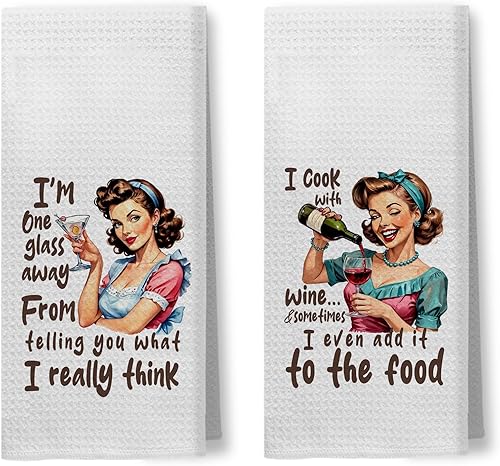 Miniatura 16 de Toallas de Cocina Divertidas "I'm Fine", Toallas Decorativas de Cocina y Té Estilo Ama de Casa Retro de los 50s, Toallas de Mano de Humor Sarcástico